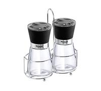 Westmark Menage 63572260 - Molinillo de especias (3 piezas, sal y pimienta, con asa de transporte, plástico/cristal/cerámica), color negro y plateado