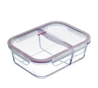 Westmark Recipiente de vidrio para alimentos frescos, Volumen de llenado: 980 ml, Con 2 compartimentos separados, Apto para microondas y horno, Vidrio/silicona/plástico, Transparente/rojo, 234622E1