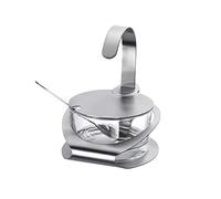 Westmark Recipiente para queso Parmesano y azúcar, Con soporte, tapa y cuchara, 4 piezas, Capacidad: 150 ml, Acero inoxidable/vidrio, Wien, Plata/transparente, 65112260