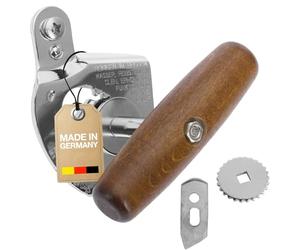 Westmark Set 3 piezas: 1 abrelatas profesional de titanio + 1 cuchillo de repuesto + 1 rueda motriz de repuesto, acero/madera/acero lacado, plata/marrón/negro, 122422E6