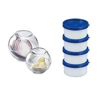 Westmark Set 6 piezas: 2 bolas de conservación ø 7cm/ø 9cm + 4 tarros de hierbas de 100 ml cada uno, Apilables, Plástico, Sin BPA, Azul/Transparente, 257222E6