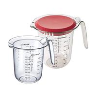 Westmark Set de 2, jarras medidoras de 0,5 l y 1 l con tapa, escalas de medición multilingües, plástico, transparente/rojo, 306622E6