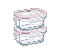 Westmark Set de 2 recipientes de cristal con tapa de clip, volumen de llenado: 120 ml cada uno, apto para congelador, microondas y horno, cristal/silicona/plástico, transparente/rojo, 234022E3