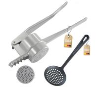 Westmark Set para pasta (Spätzle), 2 unidades, 1 Prensa para patatas/pasta con orificios redondos, 1 Prensa para pasta +1 Cucharón, Gentle, Fundición a presión de aluminio/PA, Plateado/Negro, 611022E8