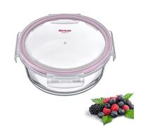 Westmark Tarro de cristal redondo, volumen de llenado: 1300 ml, apto para microondas y horno, cristal, silicona/plástico, transparente/rojo, 233522E1