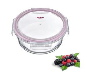 Westmark Tarro de cristal redondo, volumen de llenado: 1300 ml, apto para microondas y horno, cristal, silicona/plástico, transparente/rojo, 233522E1
