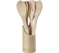 Westmark Utensilios de cocina - juego de utensilios de cocina compuesto por cuchara de cocina, cuchara para ensalada, espátula y pinzas, cubiertos incl. recipiente - bambú, 6 uds.