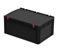 WETEC Contenedor de almacenamiento con tapa con bisagra, ESD, 600 x 400 x 285 mm (caja de almacenamiento ESD) Resistencia superficial: 10^4-10^10^10 ohmios/color: negro, fondo y lados cerrados