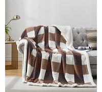 wethug PU Mei Sherpa Blanket Full/Queen Plaid Thick Bed Blanket, 90”*80” Super Soft Flannel Fuzzy Fleece Reversible Velvet Plush Warm Blanket for Couch(Beige Check, 80"*90")