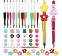 WEWAYSMILE 12 Piezas Bolígrafos Bricolaje Con Cuentas Bolígrafos Con Cuentas a Granel Bolígrafo De Dibujos Animados Adecuado Para Oficinas Escuelas y Material De Oficina（Flores Corazones）