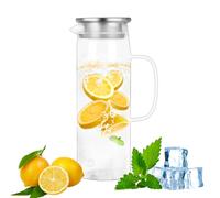 WEXFFU Jarra de agua para puerta de nevera, jarra de agua con tapa, jarra de agua de 1.5 L con tapa de acero inoxidable para agua caliente/fría, jarra de vidrio para jugo casero, té helado, café