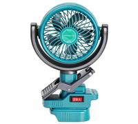 Wexibryndl Ventilador inalámbrico de clip compatible con batería Maki-ta de 18 V (solo herramienta), camping, al aire libre, lugar de trabajo y dormitorio, 2 velocidades, rotación de 270° y 300°