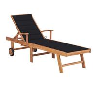 WGYHOME Tumbona con cojín negro, madera maciza de teca, 195 x 59,5 cm, respaldo ajustable (4 niveles), resistente a la intemperie, para jardín, terraza, piscina y exterior