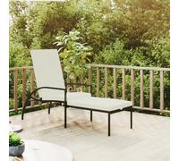 WGYHOME Tumbona con reposapiés de ratán sintético negro, 195 x 60 x 55 - 102 cm, respaldo ajustable y cómodos reposabrazos para jardín, terraza, balcón y piscina