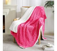 Whale Flotilla Manta Sherpa de Polar para Sofá, Reversible, Ligera y Ultra Suave, Manta de Cama de Felpa Cálida con Patrón Jacquard Decorativo, 130 x 170 cm, Rosa Hot