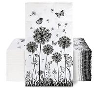 Whaline Servilletas de papel desechables de diente de león de 2 capas, color blanco y negro, para bodas, baby shower, fiestas, cocina, baño, mesa, 100 unidades