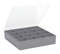 Wham 9.01 16 División 23.5cm Cuadrado Plástico Artesanía DIY Almacenamiento Organizador Caja Reciclado Suave Gris Tapa Transparente