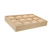 WHAMVOX Bandeja Organizadora de Pulseras y Tobilleras de 12 Compartimentos | Tela Tipo Lino Color Caqui, Pequeños Cojines, para Escaparate y Almacenamiento Doméstico