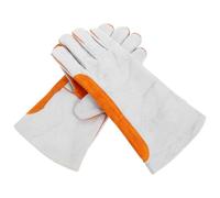 WHAMVOX Guantes de Soldadura, Guantes de Soldador de Cuero Vacuno y Lona, Largos, Resistentes al Desgaste al Calor, Protección de Muñeca y Manos, para Soldadura y Trabajos a Alta