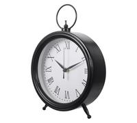 WHAMVOX Reloj de Escritorio Retro de Hierro Negro con Números Clásicos | Estilo Clásico Industrial y Rústico, Diseño Redondo para Mesa o Estante, 1 Pila Aa