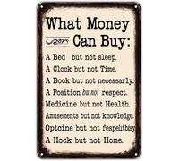 What Money Can Buy Quote Rustic Distressed Tin Sign Inspirational Wall-Art for Home Office Study 8 X 12 in