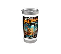 What The Meow Funny Shocked Cat UFO Alien Flying Saucer Vaso térmico de acero inoxidable de doble pared