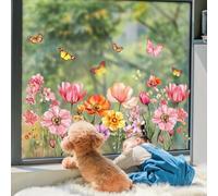 WheatThrive Calcomanías estáticas para ventanas, calcomanías de mariposa florales, adhesivos de PVC reutilizables para el hogar, tienda, vidrio, decoración segura para pájaros anticolisión
