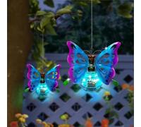 WheatThrive Faroles solares de mariposa caprichosa, lámpara decorativa de jardín, luz impermeable al aire libre, adorno colgante de metal para patio, pasarela
