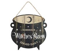Whimsical - Letrero colgante de caldero con texto en inglés "Witches Brew", 25 cm x 25 cm (1 unidad), decoración divertida de Halloween y adorable accesorio de cocina