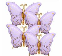 WHIOIUIl Globo grande de aluminio de mariposa morado mate para fiestas | 4 globos de aluminio de mariposa, contorno dorado, 31 x 21 pulgadas, reutilizables, autosellantes, aptos para helio