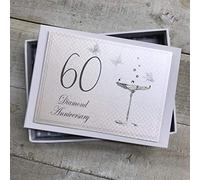 WHITE COTTON CARDS 60 Aniversario de Diamantes, álbum pequeño, Copas de champán, Madera, Blanco, 12.5x17.5x2.5 cm
