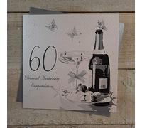 WHITE COTTON CARDS 60th Aniversario Tarjeta Hecha a Mano con champán y Bombones, Color Blanco