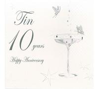 White Cotton Cards Happy Tin' 10 Years, Handmade Anniversary Card (Coupe Glass, Code bd110)