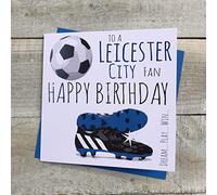WHITE COTTON CARDS - Tarjeta de cumpleaños del Leicester City Foxes FC Football Club, 49, verde, blanco, gris, azul, 16 x 16 cm