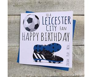 WHITE COTTON CARDS - Tarjeta de cumpleaños del Leicester City Foxes FC Football Club, 49, verde, blanco, gris, azul, 16 x 16 cm