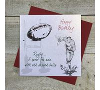 WHITE COTTON CARDS Tarjeta de cumpleaños Happy Birthday Rugb… A Sport For Men with ODD Shaped Balls, Hecha a Mano, Tarjeta con Broma