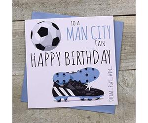 White Cotton Cards - Tarjeta de felicitación de cumpleaños con diseño del Manchester Man City