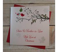 WHITE COTTON CARDS Tarjeta de Navidad Hecha a Mano para Hermana y cuñado con Amor (Robins in Tree, código xx14-109)