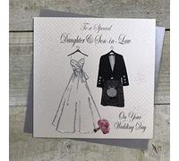 WHITE COTTON CARDS Tarjeta Escocesa Hecha a Mano con Texto en inglés «To a Special Daughter and Son-in-Law on Your Wedding Day», PS2, Blanco, 16cm x 16cm