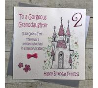 White Cotton Cards XGL4-2 - Tarjeta de felicitación de cumpleaños hecha a mano con texto en inglés "To a Gorgeous Granddaughter Once a On a Time 2...Happy Birthday Princess"
