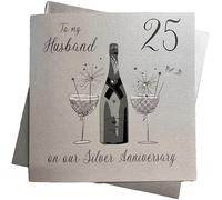 WHITE COTTON CARDS XLBD25H-Tarjeta de felicitación Boda de Plata, Hecha a Mano, 25 Aniversario, Color Blanco, 22cm x 22cm
