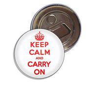 White Red Keep Calm and Carry On - Abrebotellas con imán de nevera de 55 mm