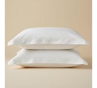 Whites of London Fundas de almohada 100 % de algodón orgánico, 1000 hilos, algodón certificado GOTS, bordado guiado a mano (2 fundas de almohada, blanco)