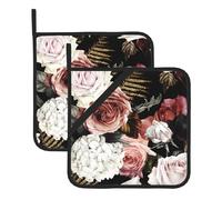 WHJSHOP Peony Rose Prints - Soportes cuadrados para ollas, impermeables, resistentes al calor, para cuencos y platos calientes, capas de guantes de horno duraderas con lazo para colgar, juego de 2