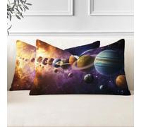 Whoonng Planeta Funda Cojin 50x80 cm Juego de 2, Lino Cojines Sofa KGQ-161 | Fundas Cojines Sofa Universo Rectangulares con Estampado de Doble Cara y Cremallera Invisible para Terraza, Balcón Verano