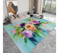 WHUOEUCO Alfombra Salon Grande Pelo Corto Flores De Grafiti Coloridas 120x180cm Alfombra Antideslizante Lavable para Dormitorio, Comedor, Cocina, Oficina
