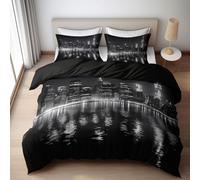 WHUOEUCO Funda Nórdica Cama 150-220x240 cm, Juego de Ropa de Cama Escena Nocturna En Blanco Negro La Ciudad Nueva York3 Piezas Funda Nórdica para Doble de Microfibra y 2 Fundas de Almohada 50x75 cm