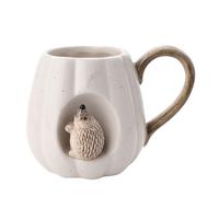 Widdop and Co. - Country Living - Taza de cerámica esmaltada blanca con diseño de erizo, decoración del hogar, regalo para té, café, cocina y cenas + amantes de los animales y la naturaleza - 9,5 x 13