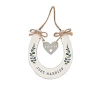 Widdop and Co Just Married' Herradura de boda blanca con corazón colgante