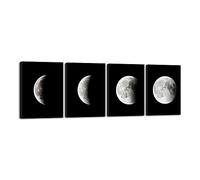 Wieco Art Moon - Lienzo de gran tamaño y diseño moderno, diseño de Gi en lienzo estirado y enmarcado, listo para colgar en la sala de estar, dormitorio, oficina como decoración, Negro, blanco, 12x16inchx4pcs (30x40cmx4pcs)